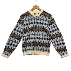 Vintage Penneys Towncraft Virgin Wool Sweater Cardigan Zip Up Talon 50s 60s sz S